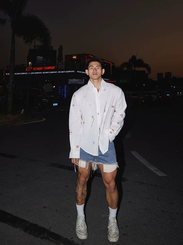 Floral Embroidered Long Sleeve Button Shirt 2