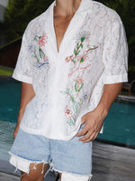 Floral Lace Cuban Collar Short-Sleeve Shirt 3