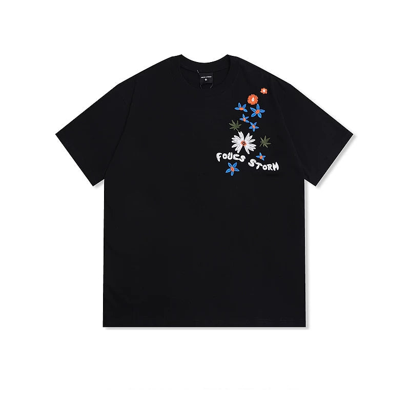 20365:28341,5755670792320,20365:28341,5755670792321,20365:28341,5755670792322,5755670792320,5755670792321,5755670792322, Floral Letter Embroidered Short-Sleeve T-Shirt