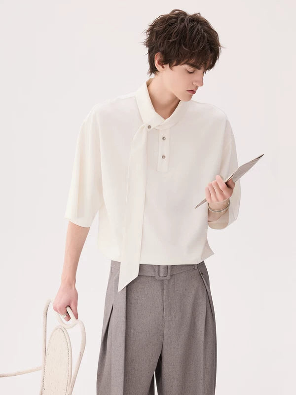 Flowy Neckline Mid-Sleeve Casual Shirt 3