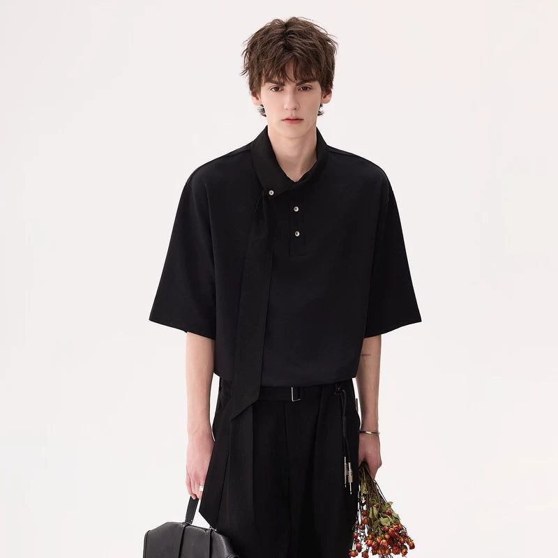 6016769436509,6016769436510,6016769436511,6016769436512, Flowy Neckline Mid-Sleeve Casual Shirt