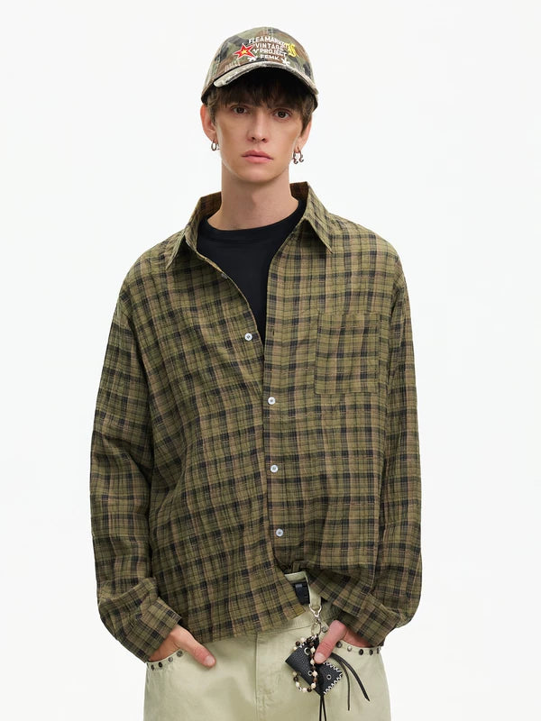Gauze Plaid Long-Sleeve Casual Shirt 2