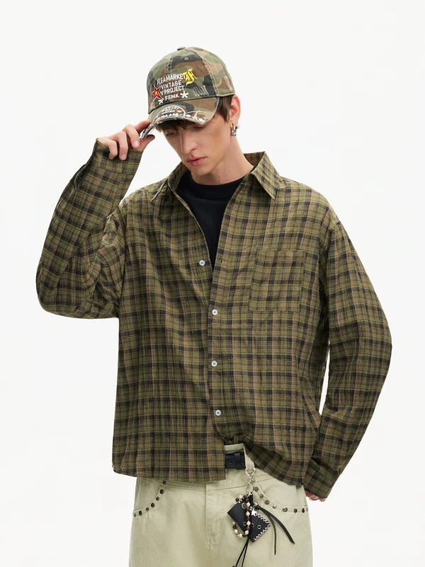 Gauze Plaid Long-Sleeve Casual Shirt 4