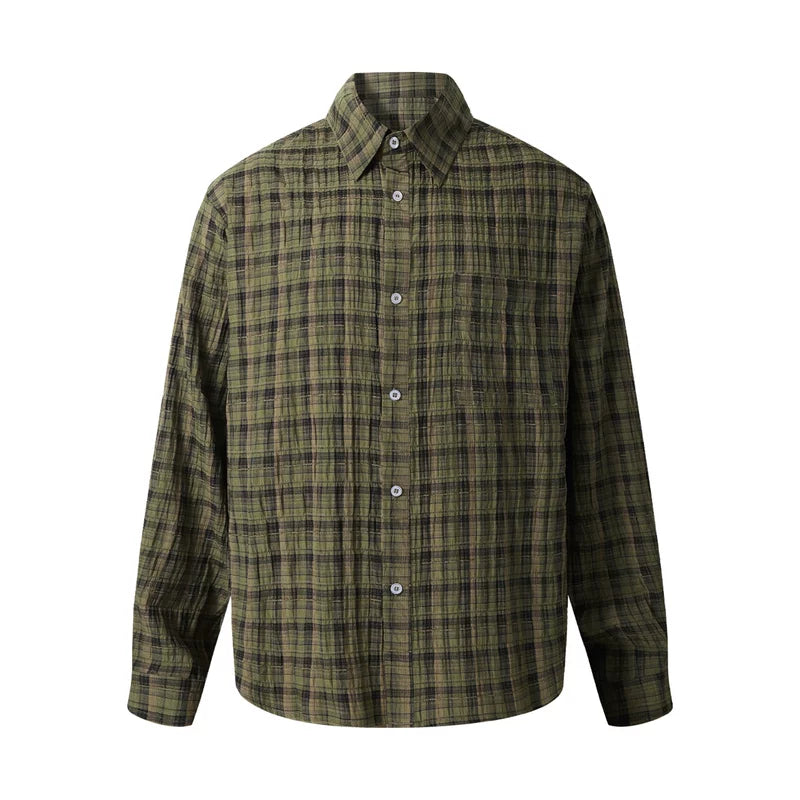 6192358886088,6192358886089,6192358886090,6192358886091, Gauze Plaid Long-Sleeve Casual Shirt