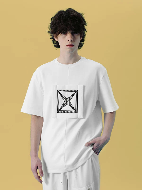 ,5144772114929,5144772114930,5144772114931, Geometric Patchwork Loose Fit Short Sleeve Shirt