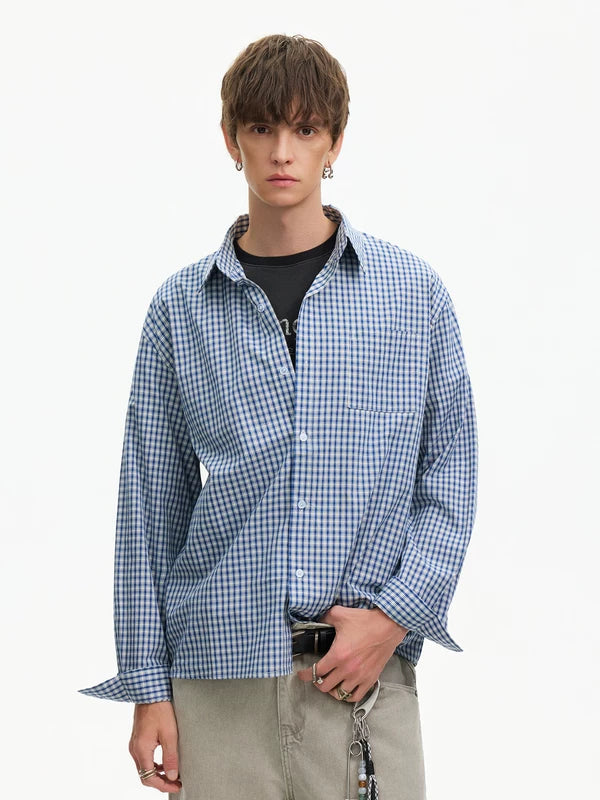 Gingham Check Long Sleeve Button-Up Shirt 3