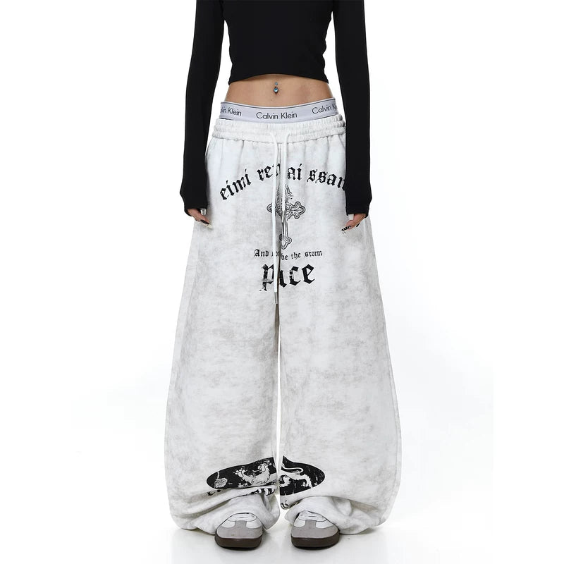Gothic Print Tie-Dye Wide Leg Sweatpants 2
