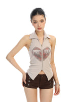 ,6017350536226,6017350536227,6017350536228, Graffiti Heart Zip Front Halter Vest