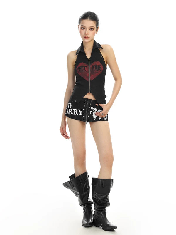 Graffiti Heart Zip Front Halter Vest 3