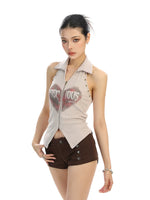 Graffiti Heart Zip Front Halter Vest 4