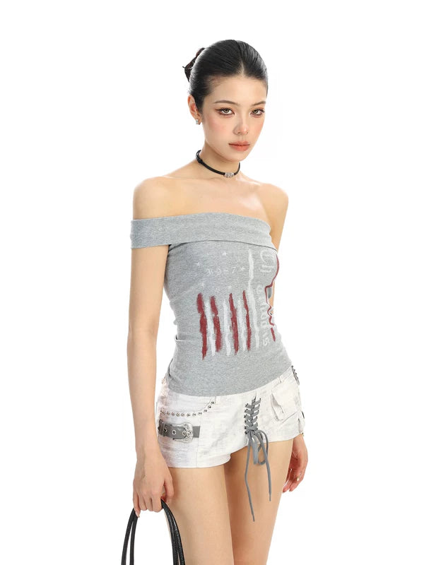Graffiti Off-Shoulder Bandeau Tank Top 4