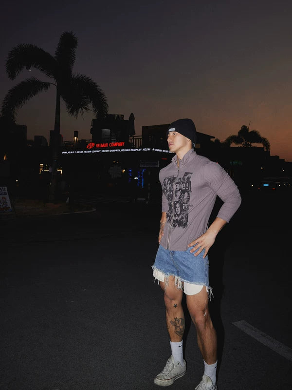 Graffiti Portrait Print Zip-Up Shirt 2