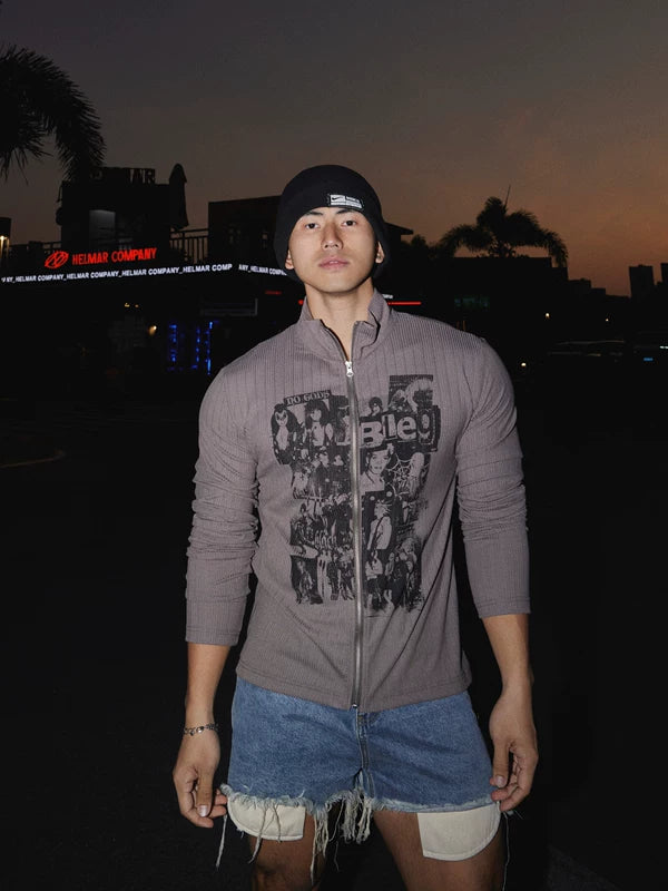 Graffiti Portrait Print Zip-Up Shirt 4