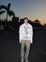 Graffiti Print Striped Faux Layered Polo Shirt 2