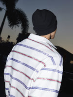 Graffiti Print Striped Faux Layered Polo Shirt 5