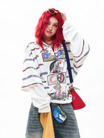 Graffiti Print Striped Long Sleeve Turtleneck 3