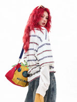 Graffiti Print Striped Long Sleeve Turtleneck 5