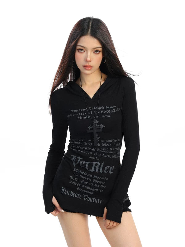 6017210585279,6017210585280,6017210585281, Graphic Hooded Long-Sleeve Y2K Turtleneck Top