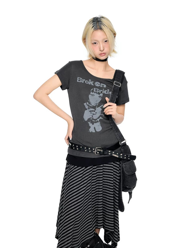 Graphic Letter Print Crew Neck T-Shirt 3