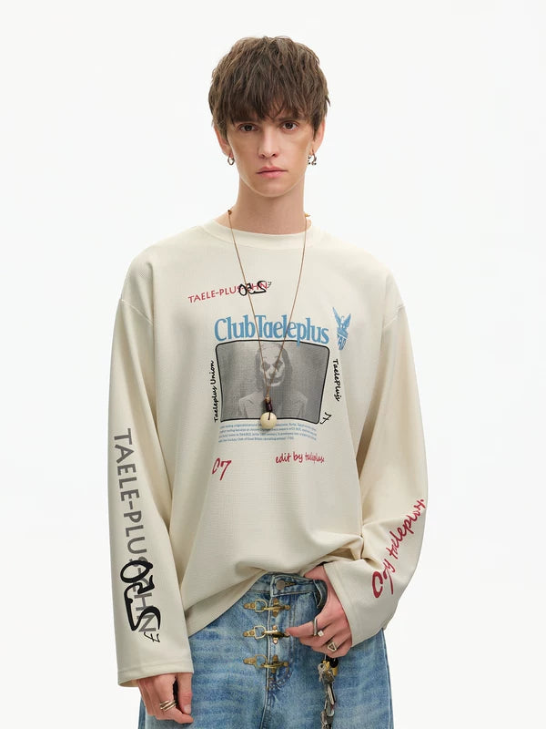 Graphic Long Sleeve Waffle Knit T-Shirt 2