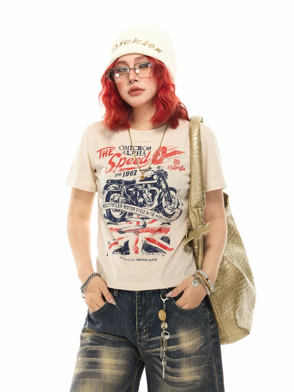 Graphic Motorcycle Print Short Sleeve T-Shirt 2