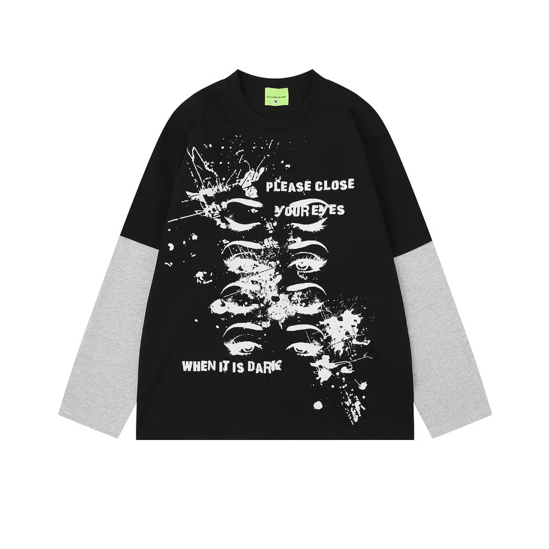 1627207:28341,6175805182045,1627207:28341,6175805182044,1627207:28341,6175805182043,1627207:28341,6175805182042,6175805182045,6175805182044,6175805182043,6175805182042, Graphic Patchwork Long Sleeve T-Shirt