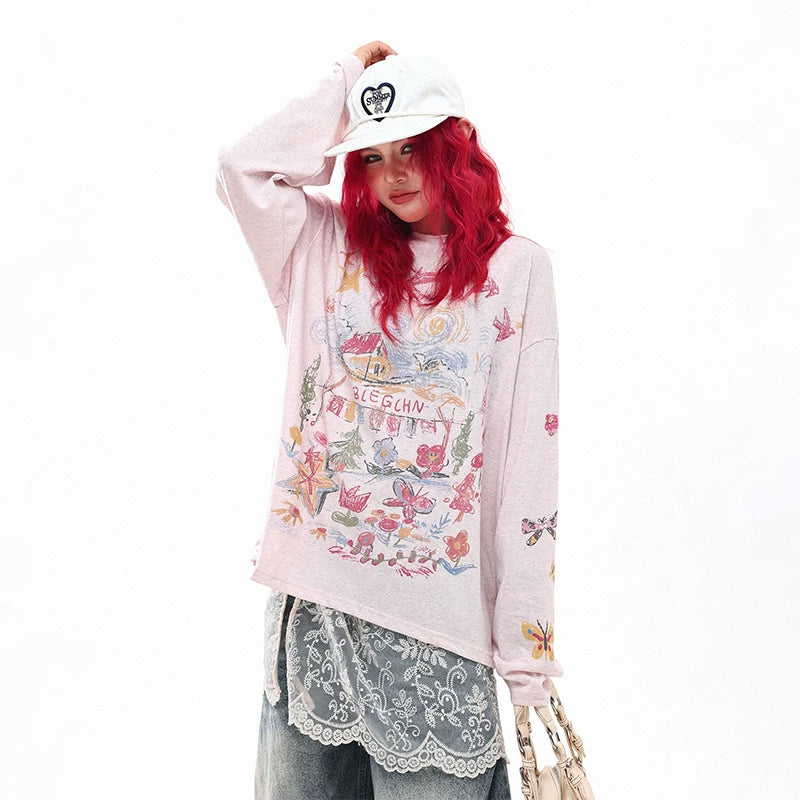 Graphic Print Long Sleeve Casual T-Shirt 2