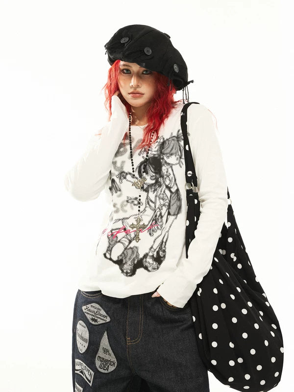 Graphic Print Long-Sleeve Turtleneck Top 2