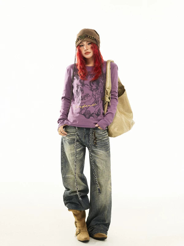 Graphic Print Long-Sleeve Turtleneck Top 5