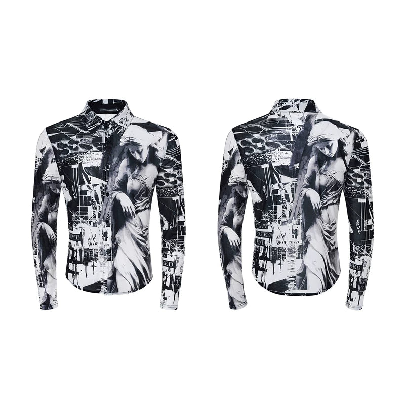6035912285492,6035912285493,6035912285494,6035912285495, Graphic Print Slim Fit Long-Sleeve Shirt