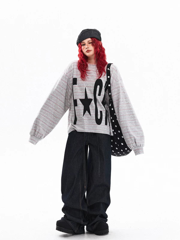 Graphic Star Letter Print Long-Sleeve T-Shirt 3