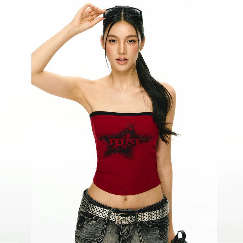6041672441118,6041672441119,6041672441120,6041672441121, Graphic Strapless Tube Top