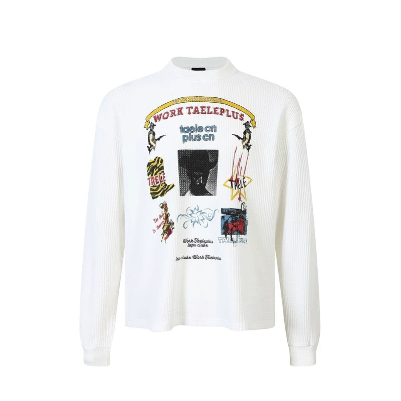 Graphic Waffle Knit Long Sleeve Pullover 5