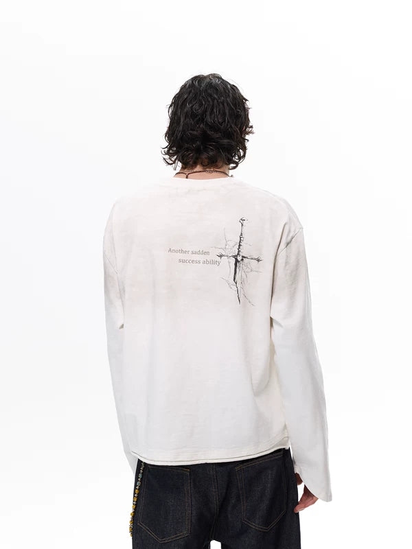 Graphic Washed Distressed Long Sleeve T-Shirt 5