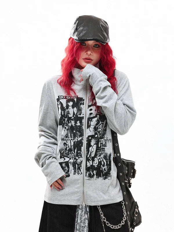 Graphic Zip Front Long Sleeve Hoodie 3