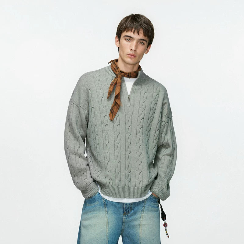 5962125816856,5962125816857,5962125816858,5962125816859,5962125816860, Half-Zip Cable Knit Sweater Pullover