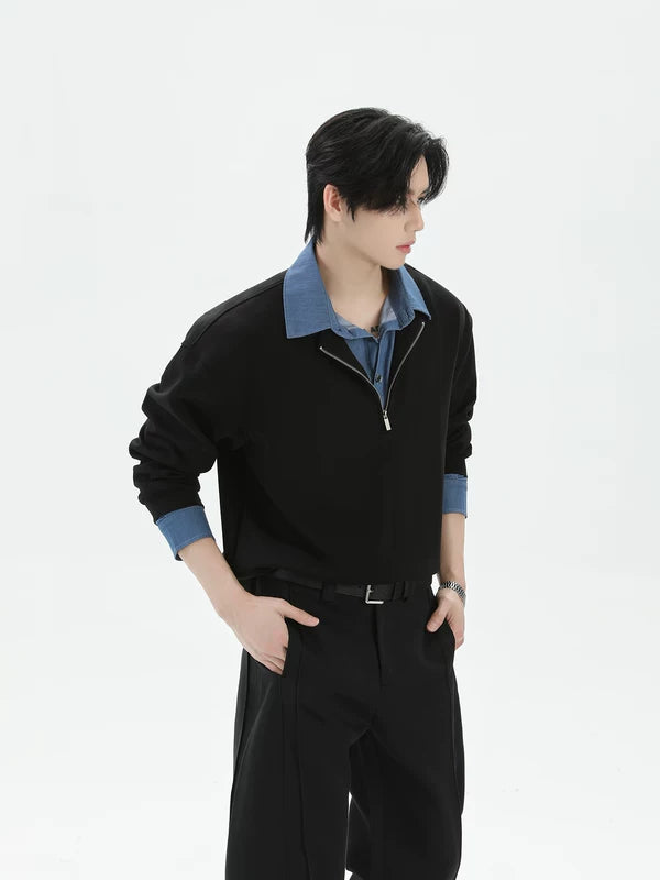 Half-Zip Faux Layered Polo Sweatshirt 2