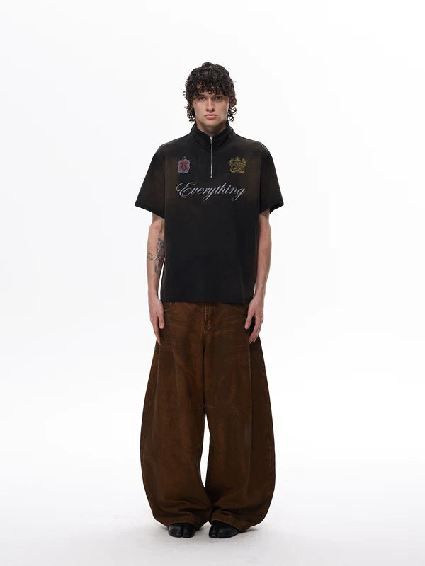 Half-Zip Graphic Washed Short Sleeve T-Shirt 2