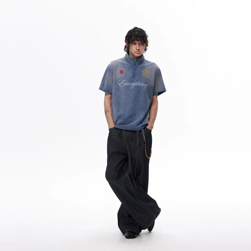 6197826311009,6197826311010,6197826311011,6197826311012, Half-Zip Graphic Washed Short Sleeve T-Shirt