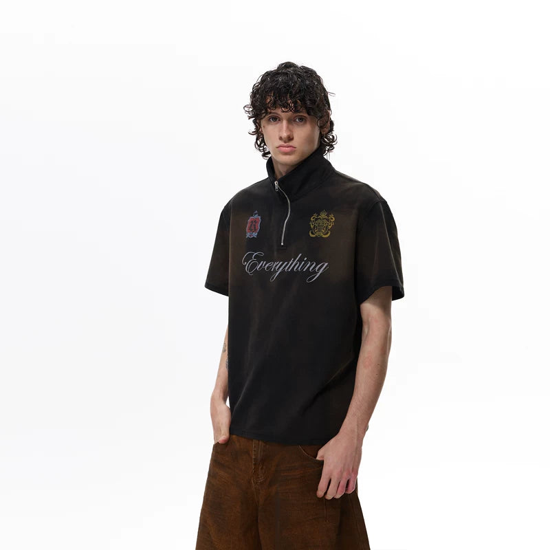 6197826311013,6197826311014,6197826311015,6197826311016, Half-Zip Graphic Washed Short Sleeve T-Shirt