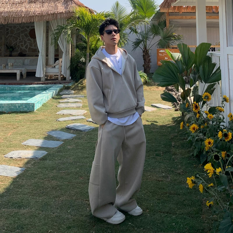 6184194411735,6184194411741,6184194411747, Half-Zip Hoodie and Wide-Leg Pants Set