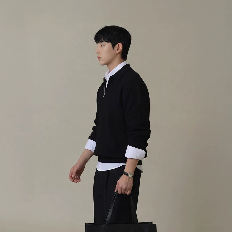 Half-Zip Lapel Knit Commuter Sweater 3