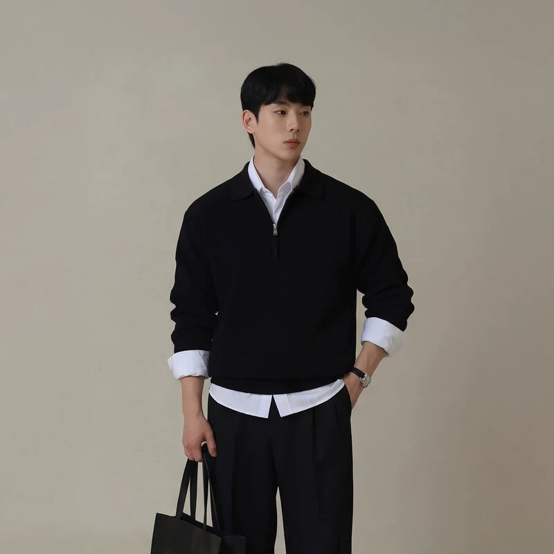 Half-Zip Lapel Knit Commuter Sweater 5