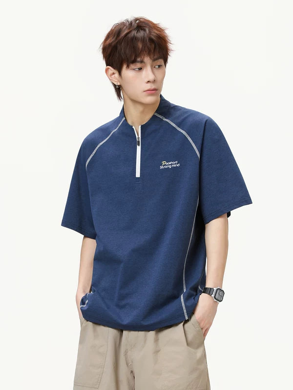 Half-Zip Letter Print Short-Sleeve T-Shirt 4