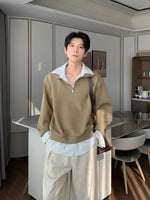 Half-Zip Mock Neck Faux Layered Hoodie 4