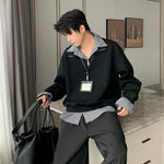 6200785962162,6200785962163,6200785962164,6200785962165, Half-Zip Mock Neck Faux Layered Hoodie