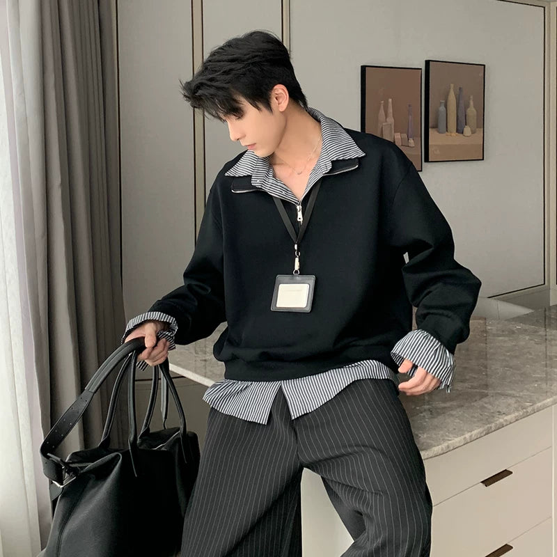 6200785962162,6200785962163,6200785962164,6200785962165, Half-Zip Mock Neck Faux Layered Hoodie