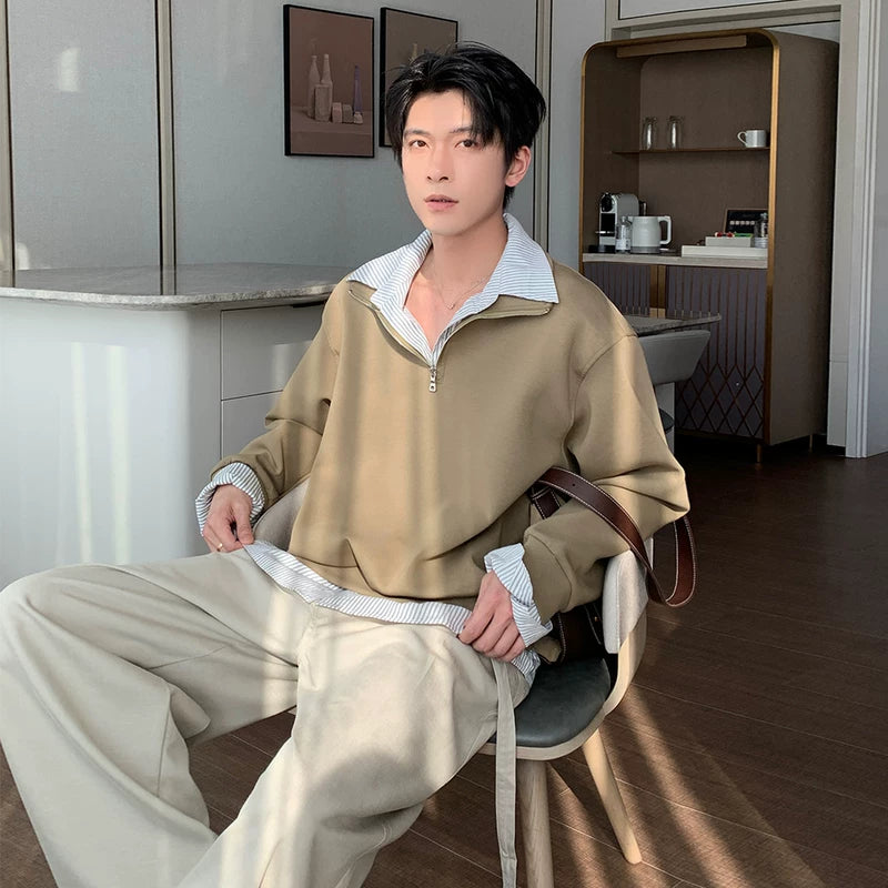 6200785962166,6200785962167,6200785962168,6200785962169, Half-Zip Mock Neck Faux Layered Hoodie