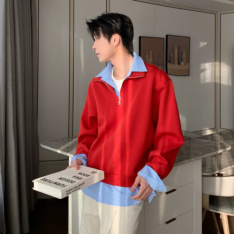 6200785962170,6200785962171,6200785962172,6200785962173, Half-Zip Mock Neck Faux Layered Hoodie