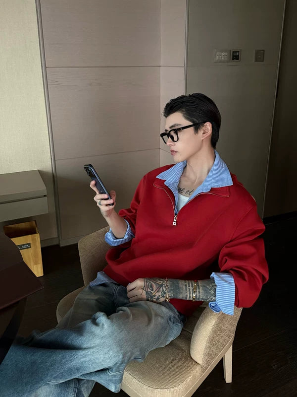 Half-Zip Polo Collar Layered Sweatshirt 3